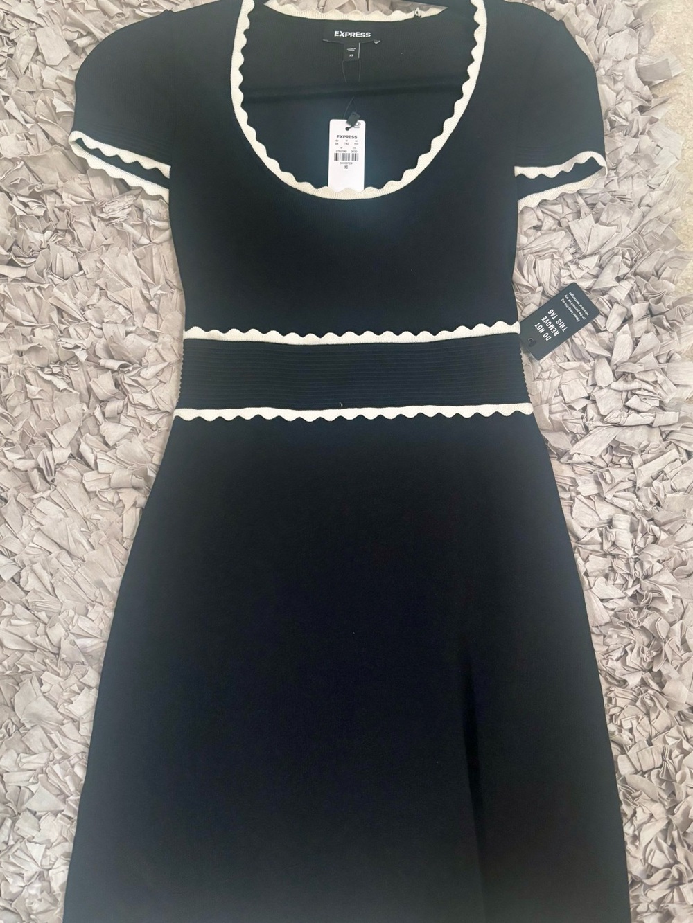 Express Black Knit Top with White Scallop Trim